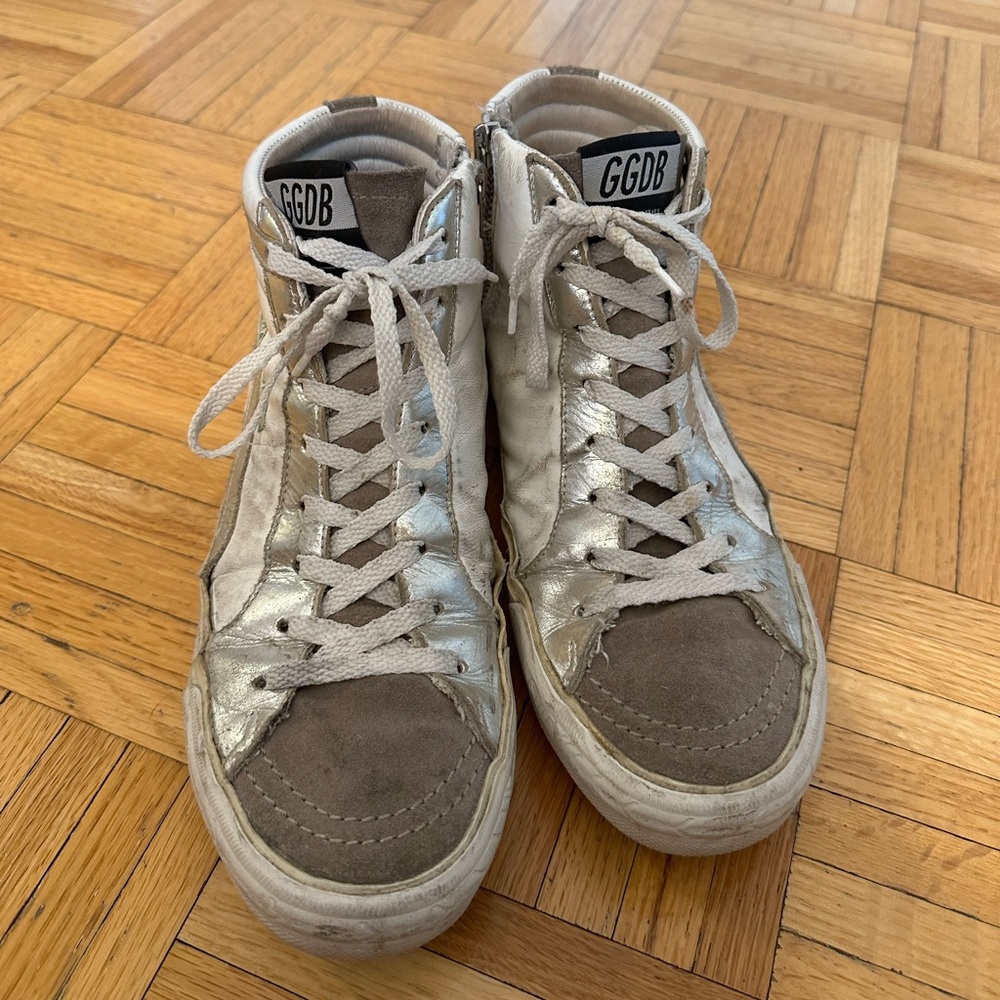 Golden Goose Slide Skater Sneakers with Silver Detail | Size 38